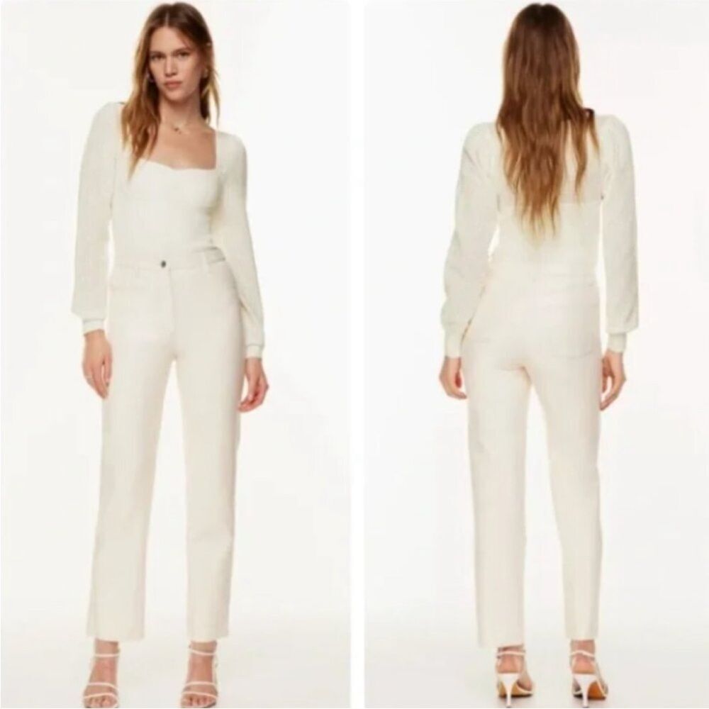 Aritzia Wilfred Melina Birch White Faux Leather High Rise Straight Leg Pant